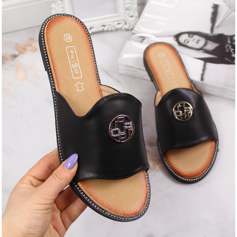 Papuci Negri cu decor Filippo W PAW344A negru 1