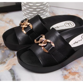 Papuci de piele cu lant Filippo W PAW345A negru 2