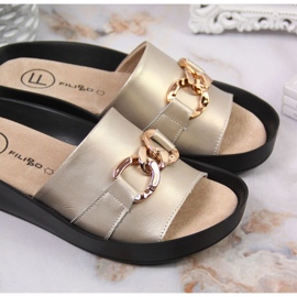 Papuci de piele cu lant Filippo W PAW345B aurii de aur 2