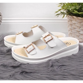 Papuci de piele cu catarame Filippo W PAW346B alb 2