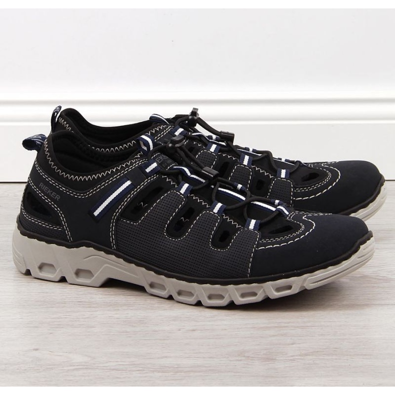 Pantofi din piele Rieker M RKR510 bleumarin albastru 1