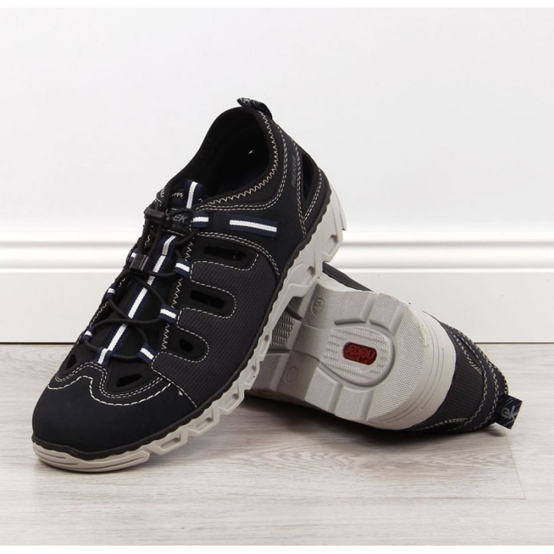 Pantofi din piele Rieker M RKR510 bleumarin albastru 2