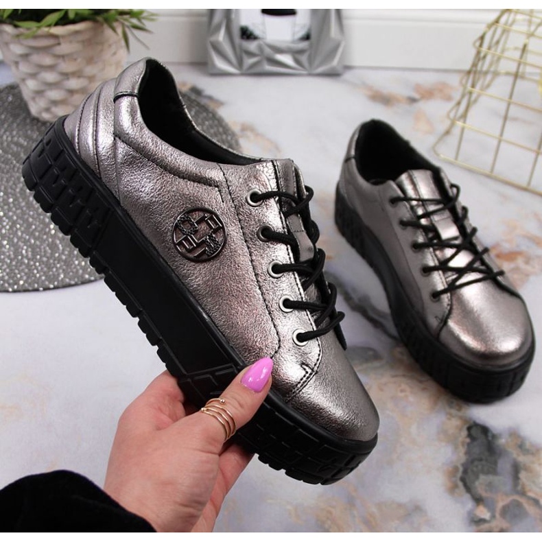 Pantofi cu platforma din piele Filippo W PAW320B argintiu 1