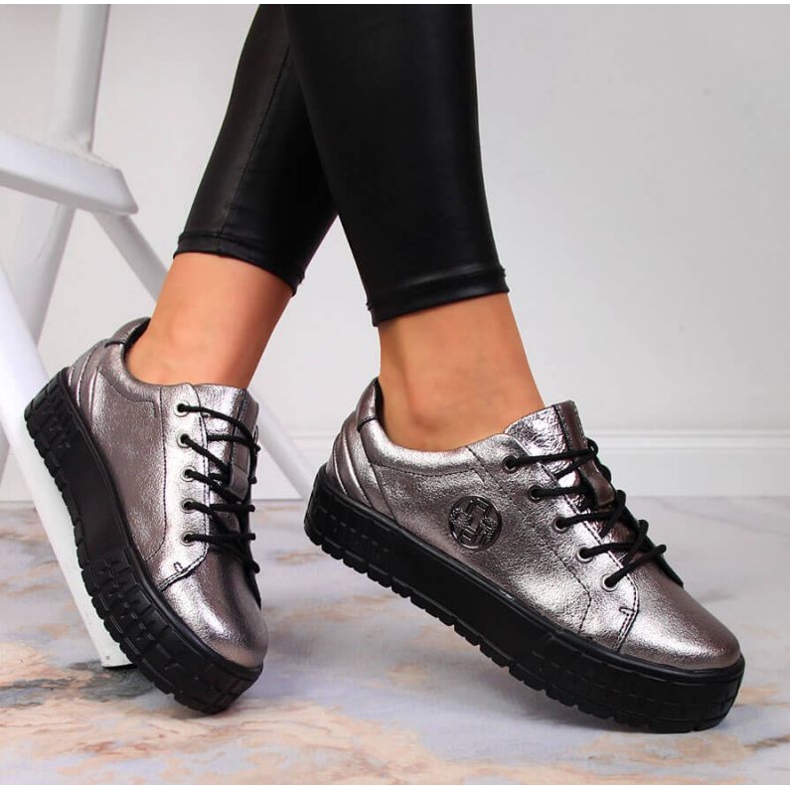 Pantofi cu platforma din piele Filippo W PAW320B argintiu 2