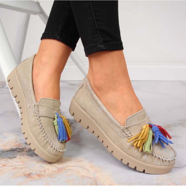 Mocasini din piele cu franjuri Filippo W PAW327A bej 2