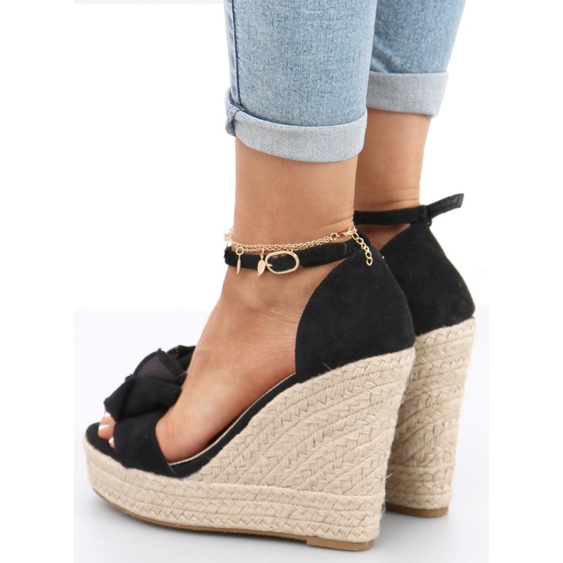 Sandale espadrile pe pană Aida Black negru 1 Sandale espadrile pe pană Aida Black negru 1
