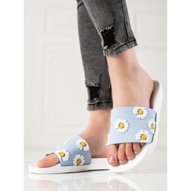 TRENDI Flip-flops alb-albastru cu margarete 1