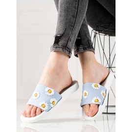 TRENDI Flip-flops alb-albastru cu margarete 2