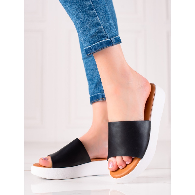 Encor Papuci negri pe platformă negru 1