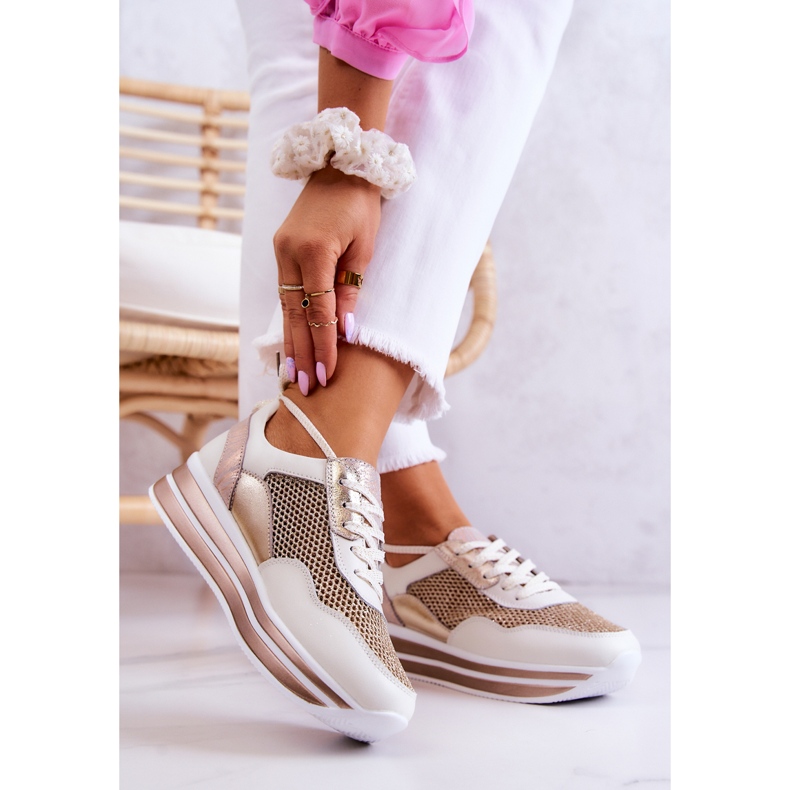 S.Barski Pantofi sport damă pantofi alb și auriu Bourne de aur 2