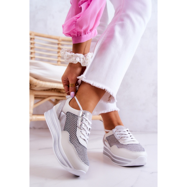 S.Barski Pantofi sport damă pantofi alb-argintiu Bourne 2