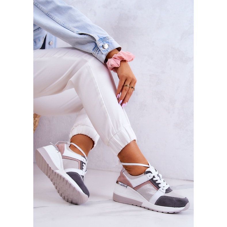 S.Barski Pantofi sport din piele Pantofi sport cu pană Elissa argintiu-gri roz 2