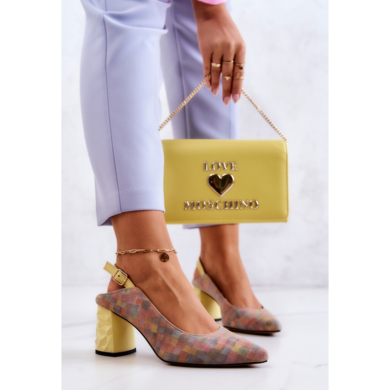 Pompe din piele intoarsa pe un post Maciejka 05427-39 Multicolor galben 2