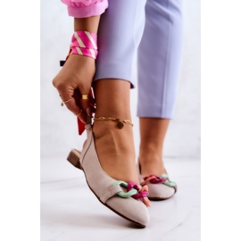 Lewski Shoes Balerini din piele intoarsa Cu lant Pantofi Lewski 3125 Bej deschis 1