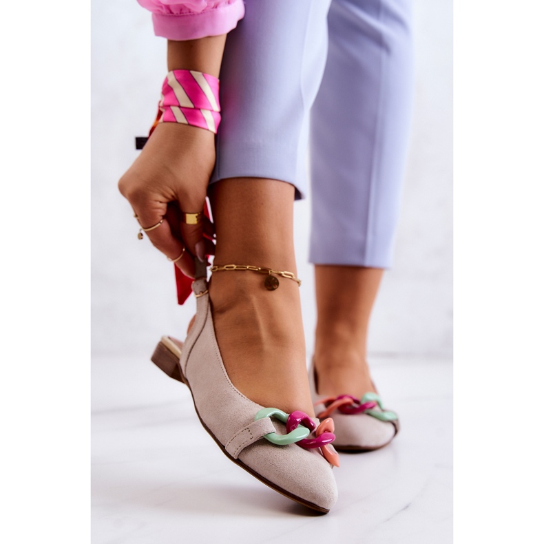 Lewski Shoes Balerini din piele intoarsa Cu lant Pantofi Lewski 3125 Bej deschis 1