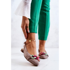 Lewski Shoes Balerini Din piele intoarsa Cu Lant Pantofi Lewski 3125 Bej 1