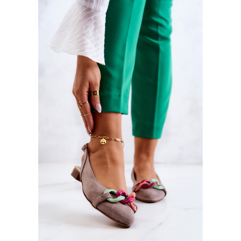 Lewski Shoes Balerini Din piele intoarsa Cu Lant Pantofi Lewski 3125 Bej 1