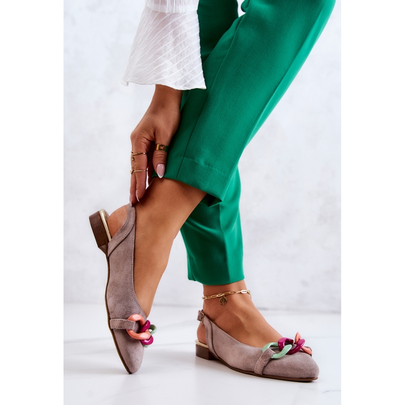 Lewski Shoes Balerini Din piele intoarsa Cu Lant Pantofi Lewski 3125 Bej 2