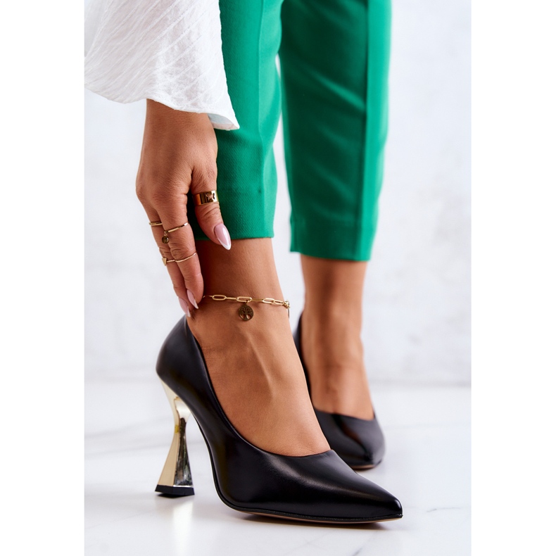 Lewski Shoes Pompi din piele la modă Pantofi Lewski 3083 Negru-Auriu 1