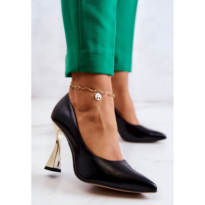 Lewski Shoes Pompi din piele la modă Pantofi Lewski 3083 Negru-Auriu 2