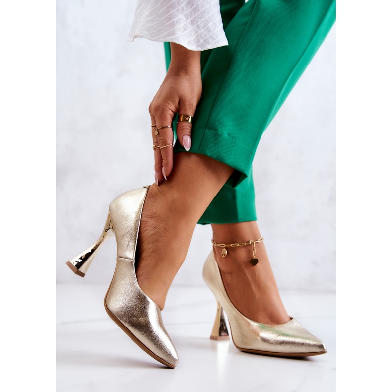 Pompi din piele la modă Lewski Shoes 3181 Golden de aur 2