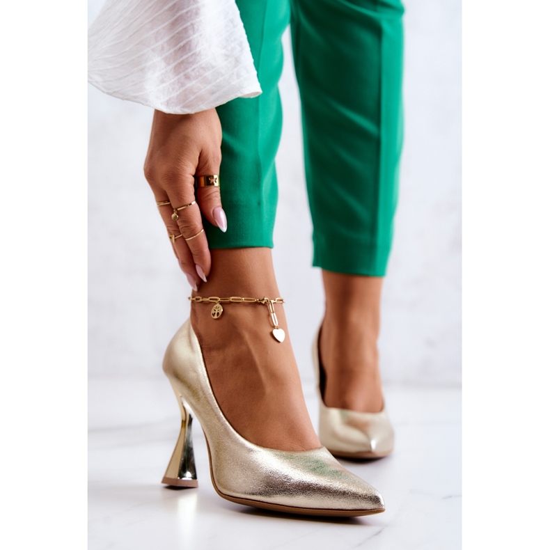 Pompi din piele la modă Lewski Shoes 3181 Golden de aur 1