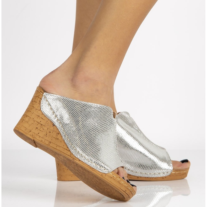 Papuci din piele Filippo DK786 / 20 Si argintiu 1