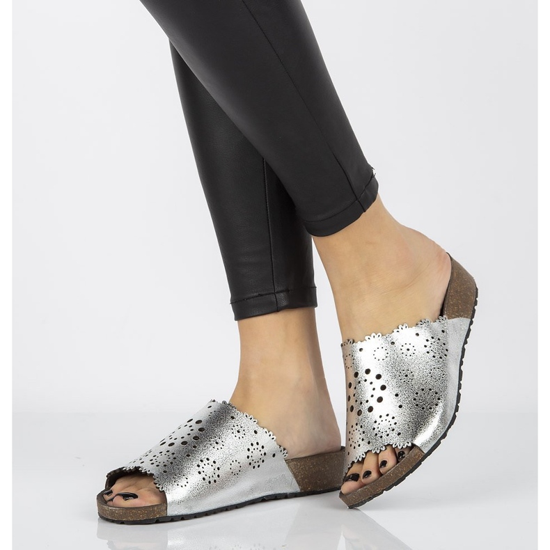 Papuci de piele Filippo DK1270 / 20 Si argintiu 1