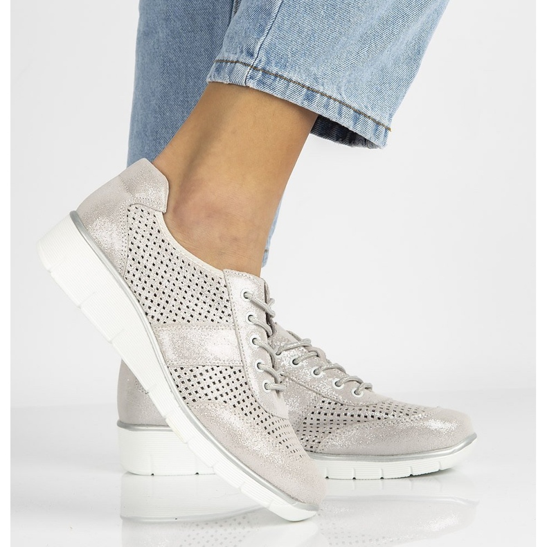 Pantofi din piele Filippo DP028 / 21 Si argintiu siret 2