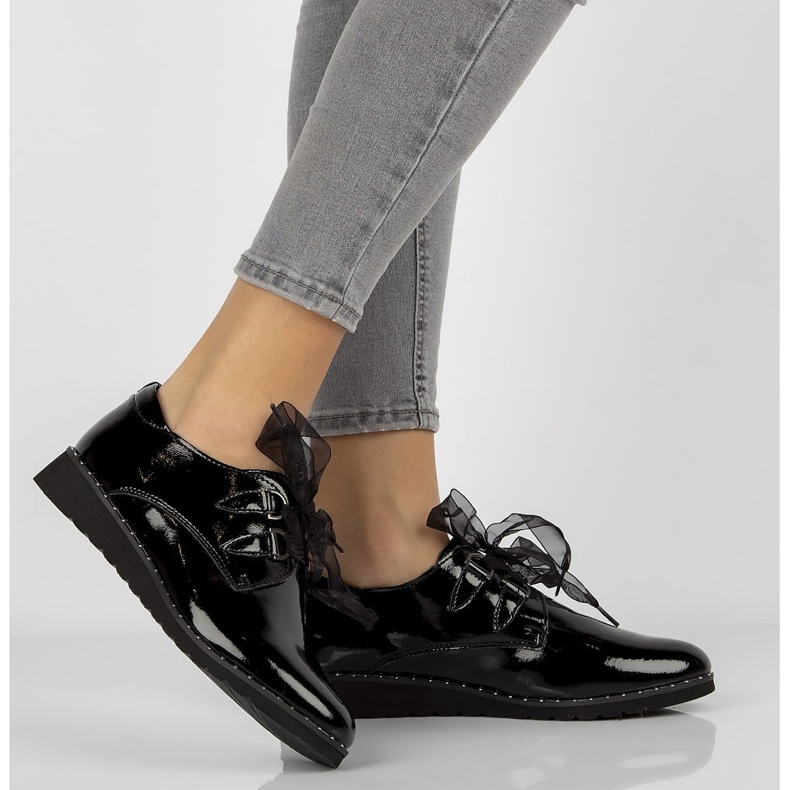 Pantofi din piele Filippo DP947 / 21 Bk negru lacuit 1