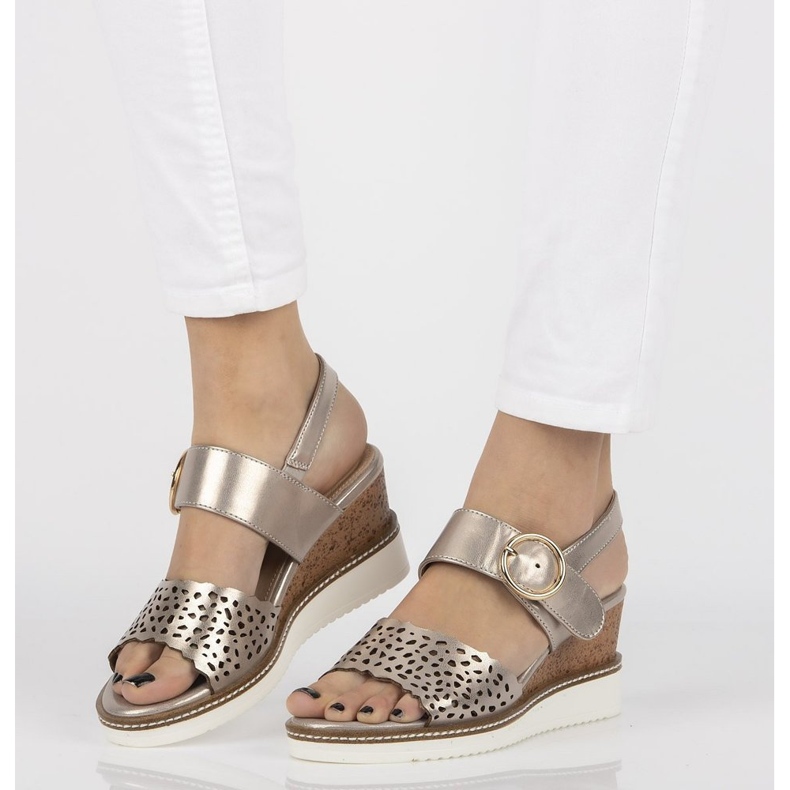 Sandale pe pană Filippo DS2077 / 21 Go golden de aur 1