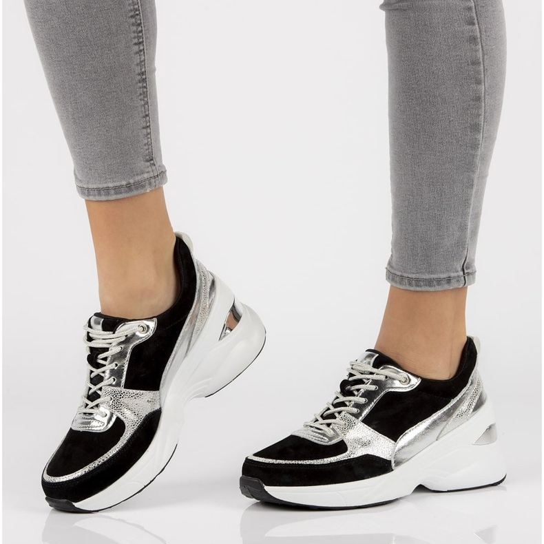 Tenisi din piele Filippo DP2056 / 21 Bk Si negri negru argint 1