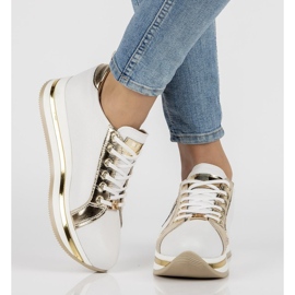 Tenisi din piele Filippo 096 alb si auriu de aur 1