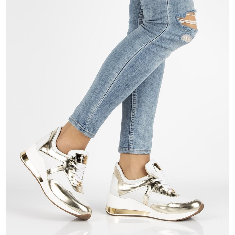 Tenisi din piele Filippo 086 alb de aur 1