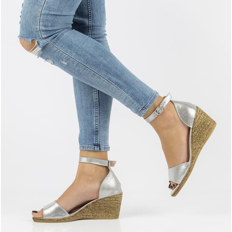 Sandale din piele Filippo DS2137 / 21 Si argintiu 2