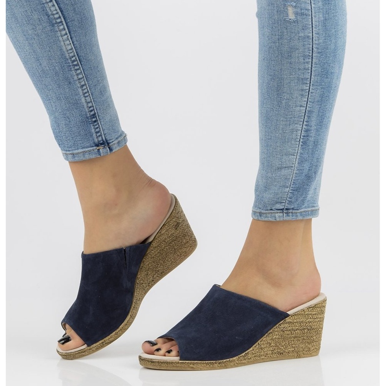 Papuci de piele Filippo DK2143 / 21 Nv bleumarin albastru marin 1