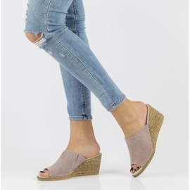 Papuci din piele Filippo DK2143 / 21 Sd bej-erich multicolor roz 1