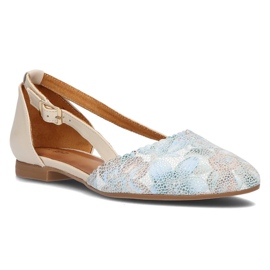 Pantofi din piele Filippo 4972A bej si turcoaz 1