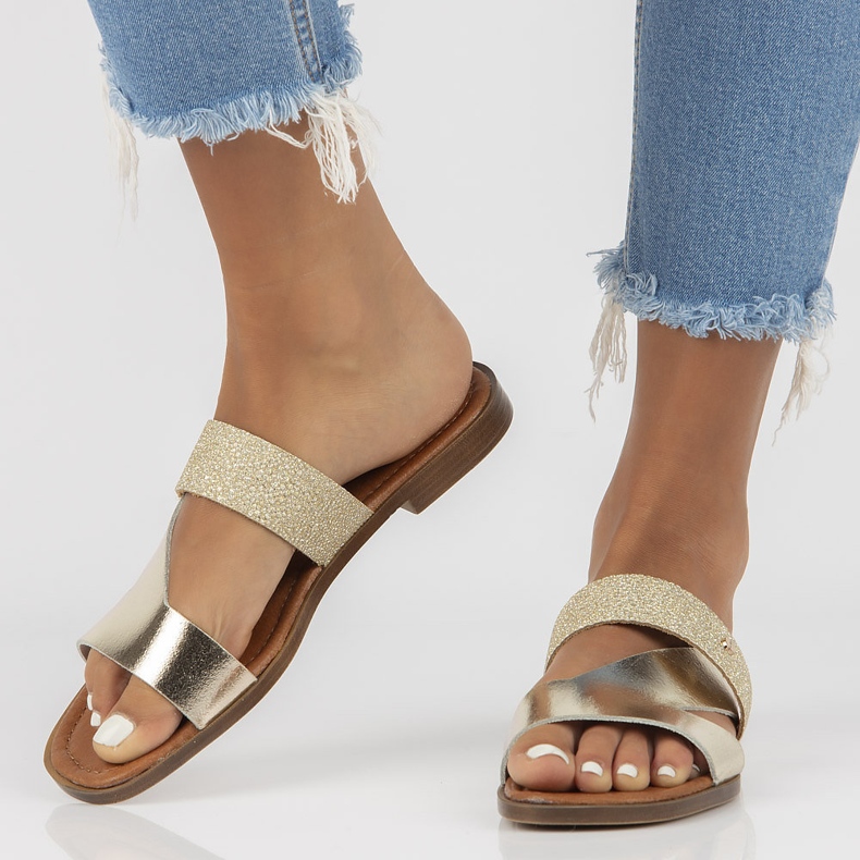 Papuci din piele Filippo 40 260 gold de aur 1