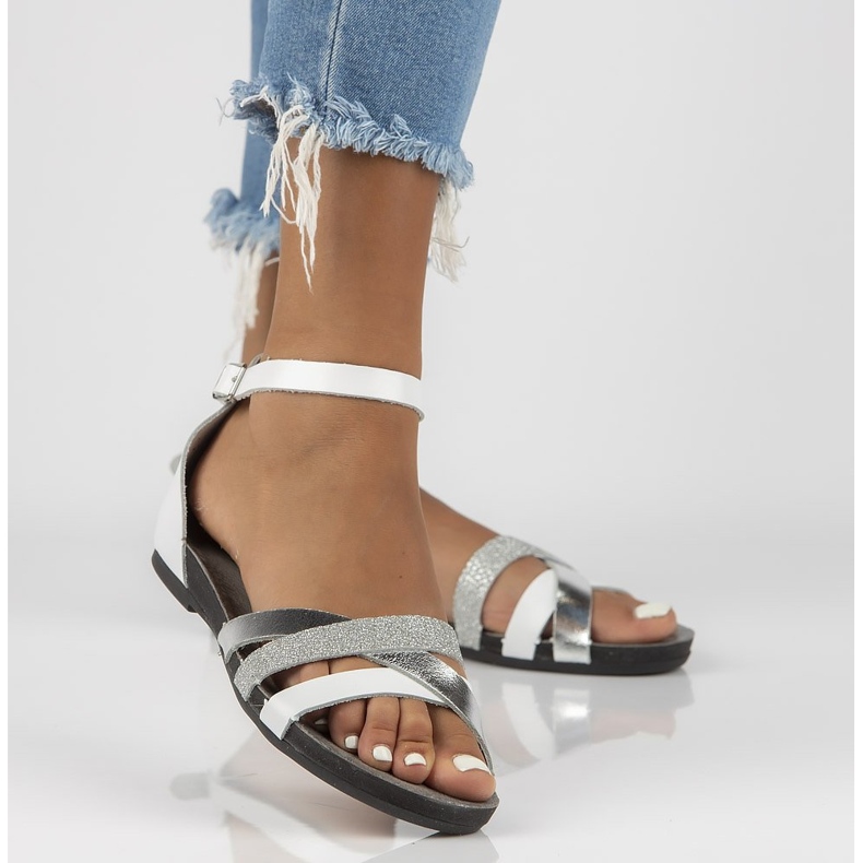Sandale din piele Filippo 40225 alb si argintiu 1