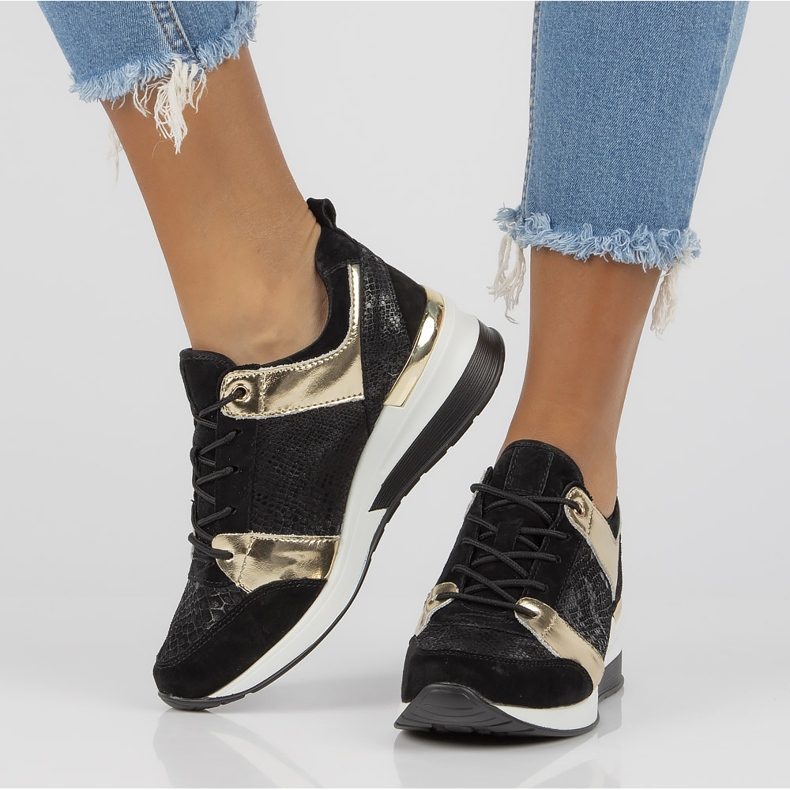 Tenisi din piele Filippo DP3170 / 21 Go negru auriu 2