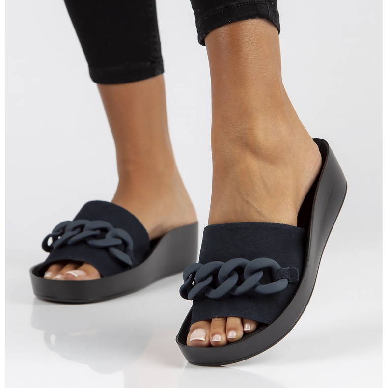 Papuci de piele Filippo DK3593 / 22 Nv bleumarin albastru marin 2