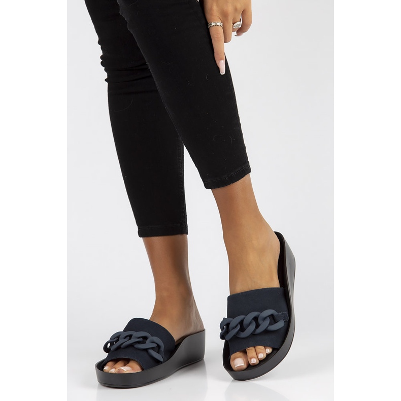 Papuci de piele Filippo DK3593 / 22 Nv bleumarin albastru marin 1