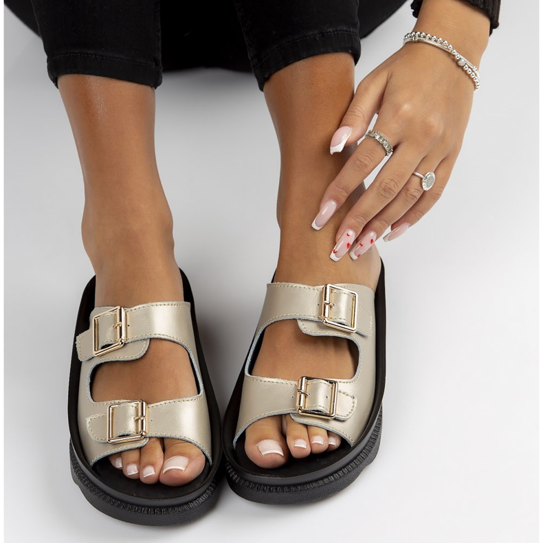 Papuci de piele Filippo DK3599 / 22 Go golden de aur 2