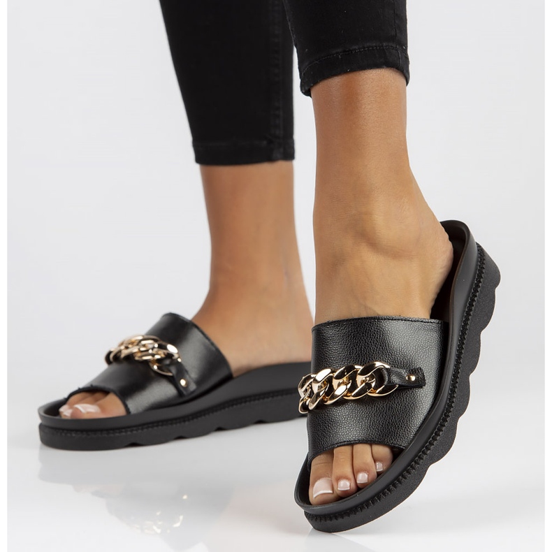 Papuci de piele Filippo DK3597 / 22 Bk negru 1