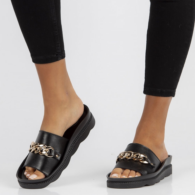 Papuci de piele Filippo DK3597 / 22 Bk negru 2