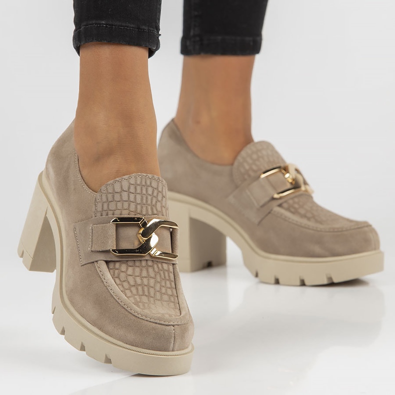 Pantofi din piele Filippo 20097 Taupe gri 2