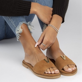 Papuci de piele Filippo LH-200 Camel maro 2