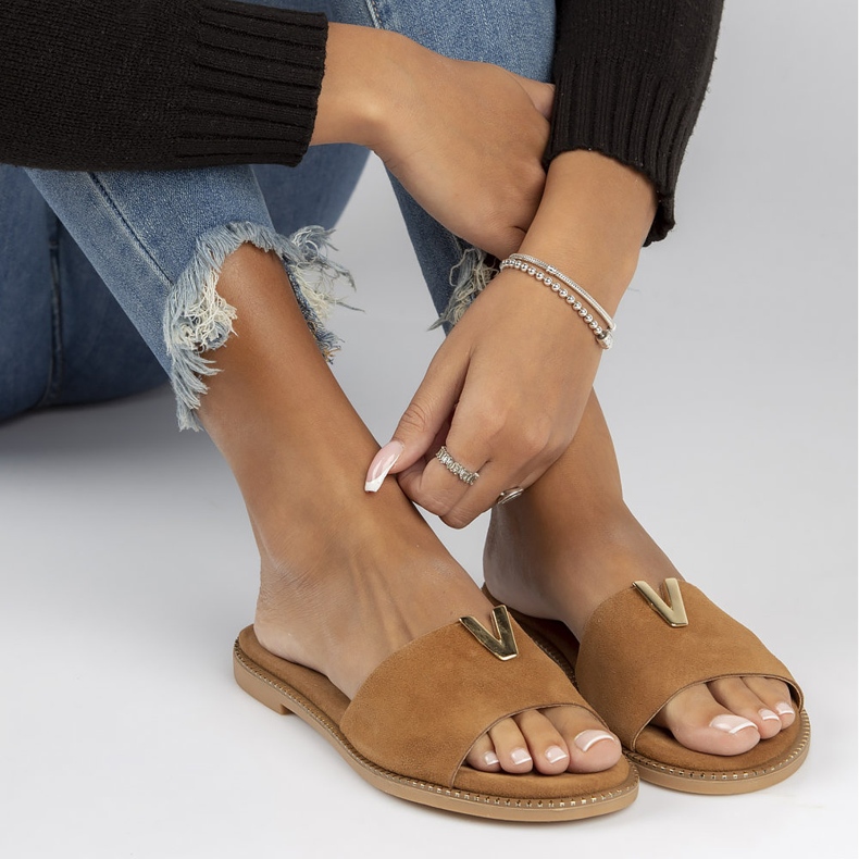 Papuci de piele Filippo LH-200 Camel maro 2