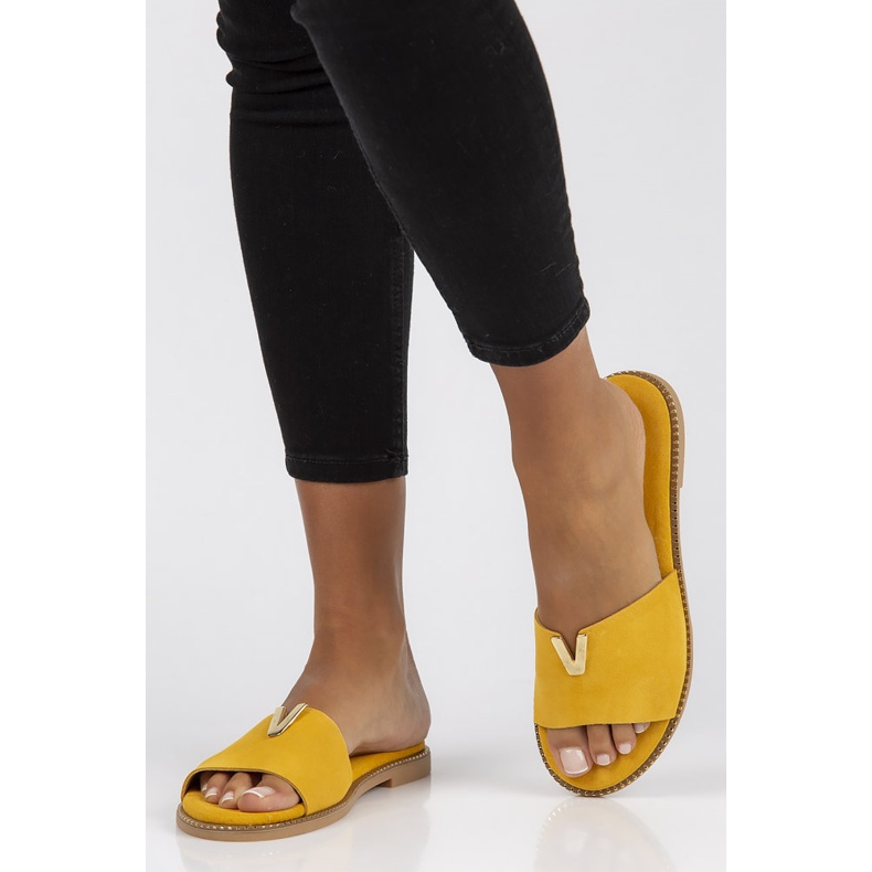Papuci Filippo LH-200 din piele galbeni 1